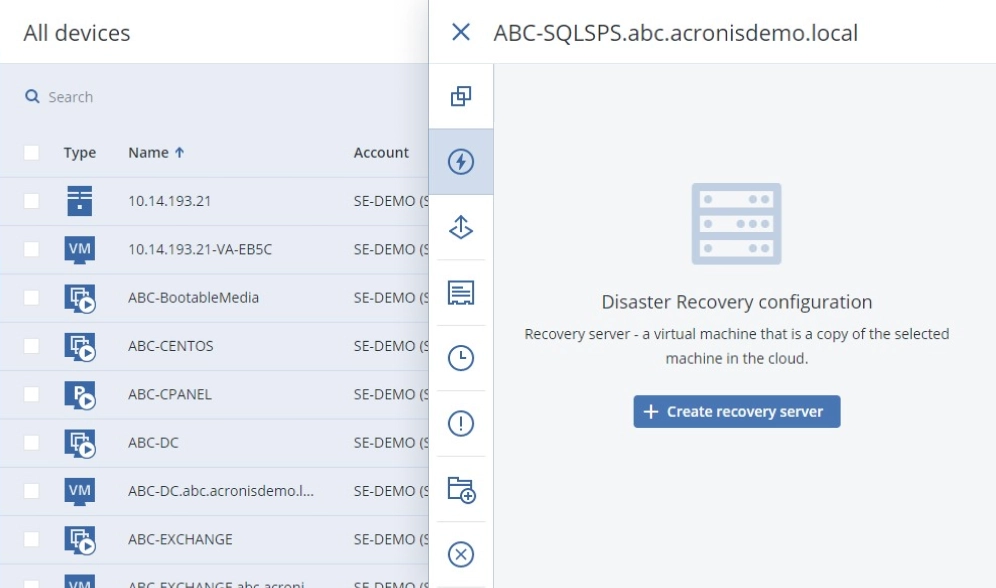 Disaster recovery for virtual and physical workloads