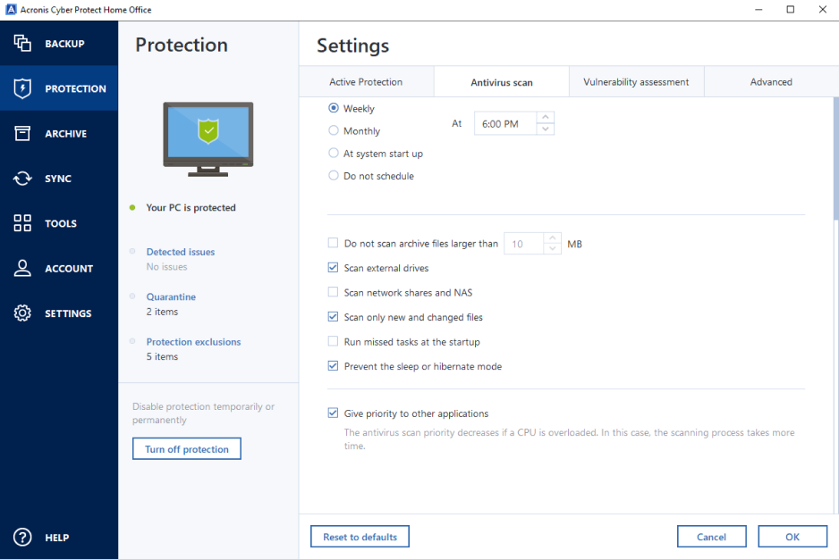 unable to turn on active protection acronis true image