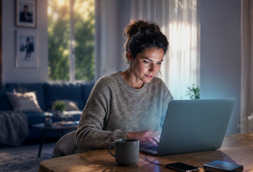 Professional working securely from a home office