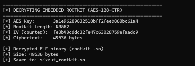 JITTERLY logic responsible for decrypting and extracting the embedded SIXZUT rootkit.