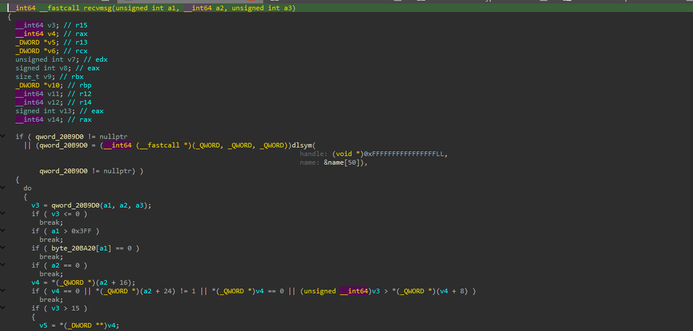 Decompiled task/result handling logic illustrating message processing.