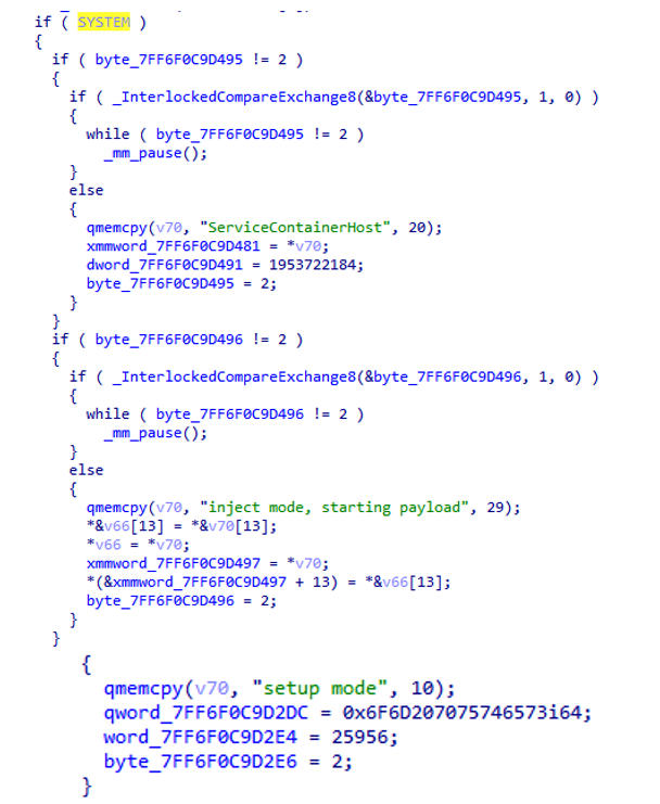 Payload execution modes: Inject mode or setup mode