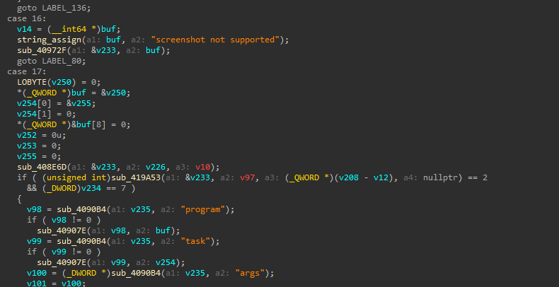 Decompiled configuration structure associated with the implant’s C2 capabilities.