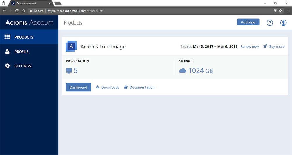 acronis true image account login