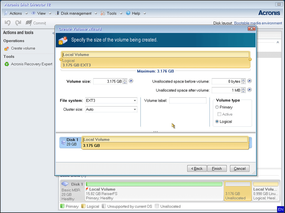 acronis true image increase partition size