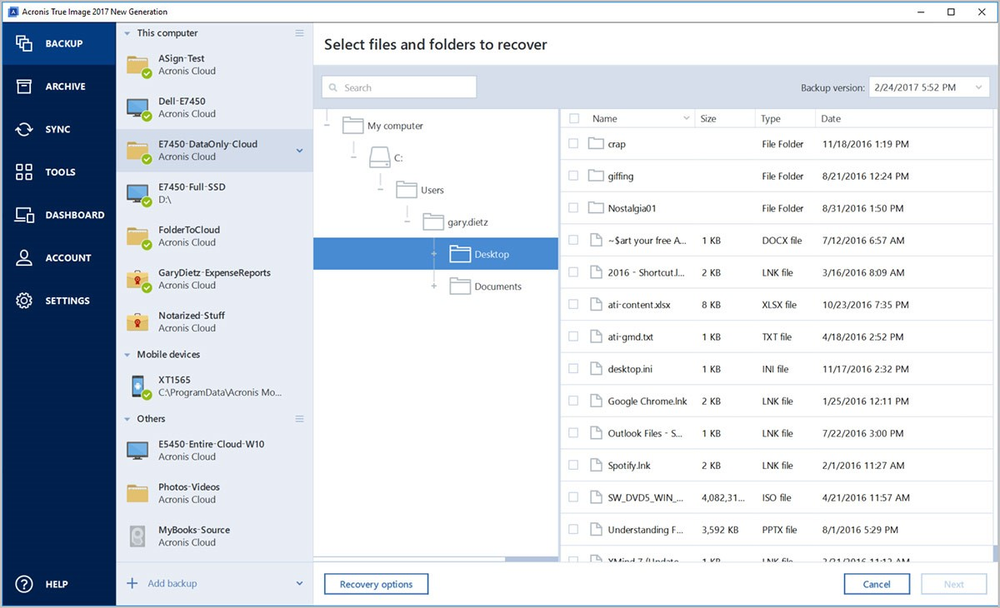 acronis true image 2017 not accepting network credentials open location