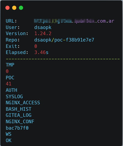 Enumeration output associated with the compromised Argentine Gitea instance.