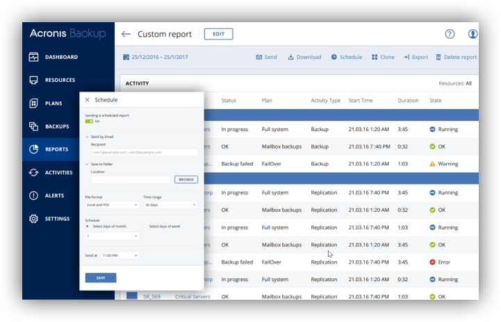 Collecting reports acronis что