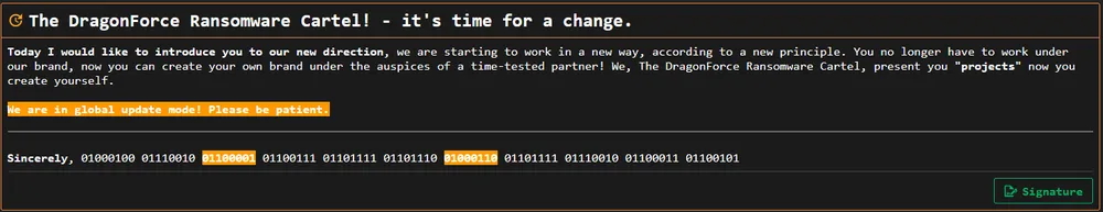 DragonForce Cartel Surfaces from Leaked Conti v3 Ransomware Source Code 2 The DragonForce Ransomware Cartel announcement.