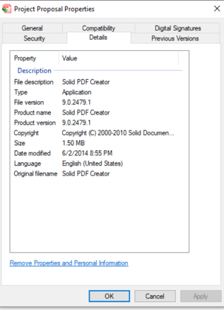 Figure 3: Signed executable and legitimate binary by Solid PDF Creator