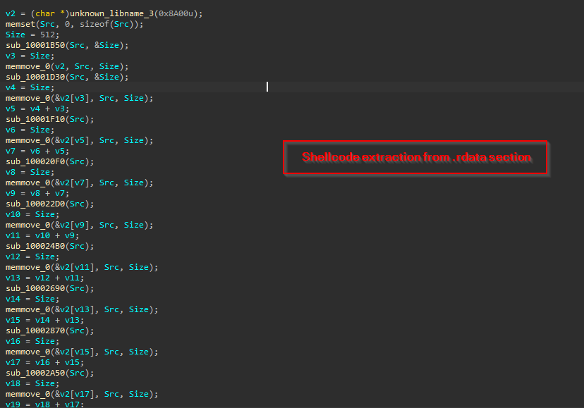 Figure 11: Shellcode extraction from the .rdata section