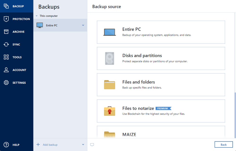 acronis true image not managing backup space