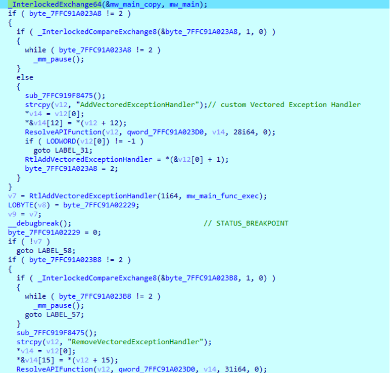 Vectored exception handler registration