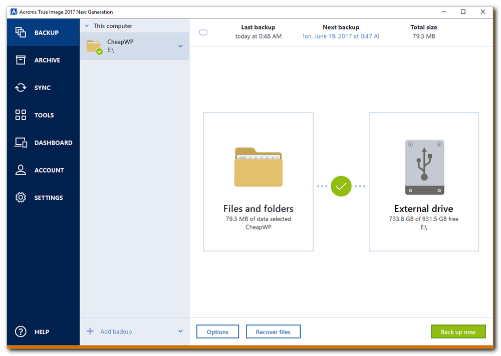 acronis true image backup mapped drive