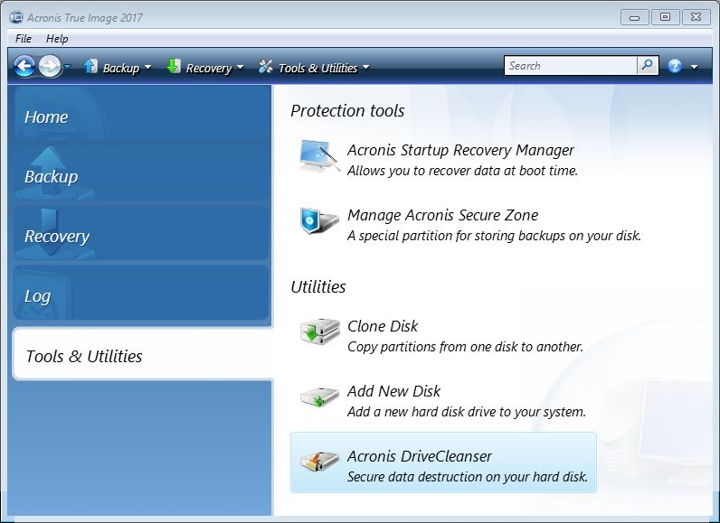 acronis true image disk wipe