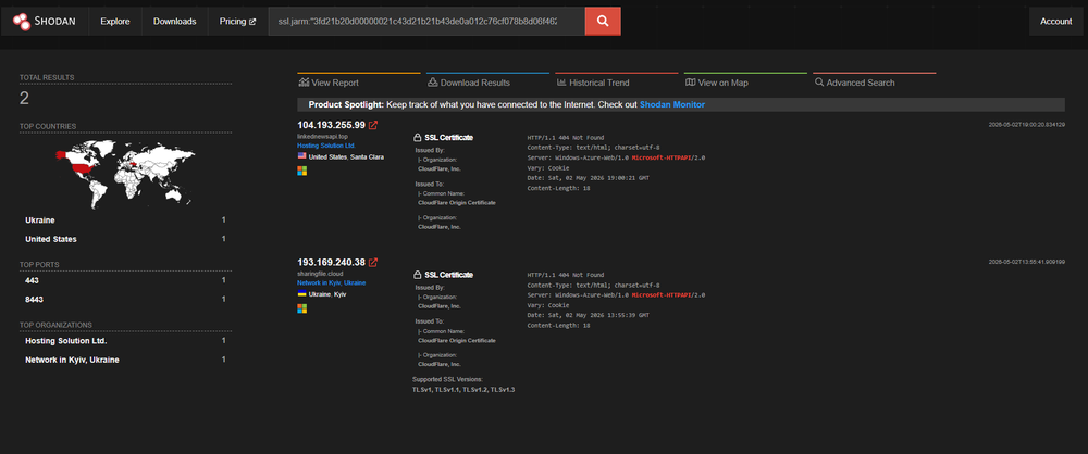 Figure 26: JARM pivot on Shodan