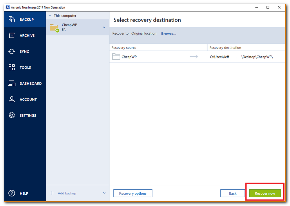 how to backup hard drive with acronis 2017 true image