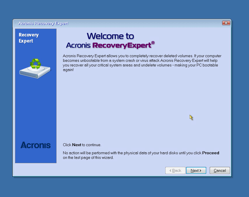 acronis true image hidden recovery partition