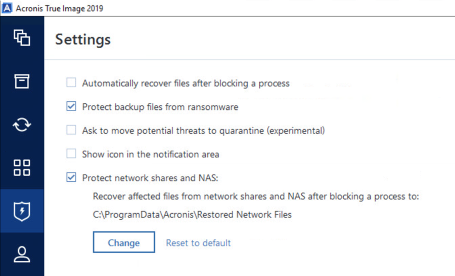 acronis true image 2019 backup to network share